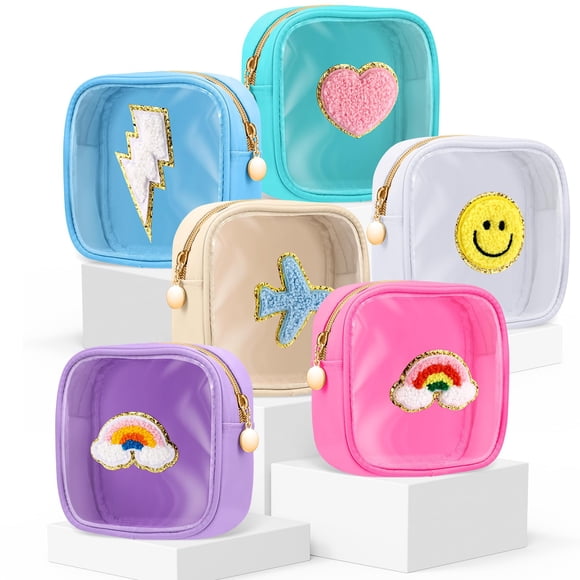 Bolsa de maquillaje Silkfly Preppy Patch en miniatura con letra de chenilla transparente