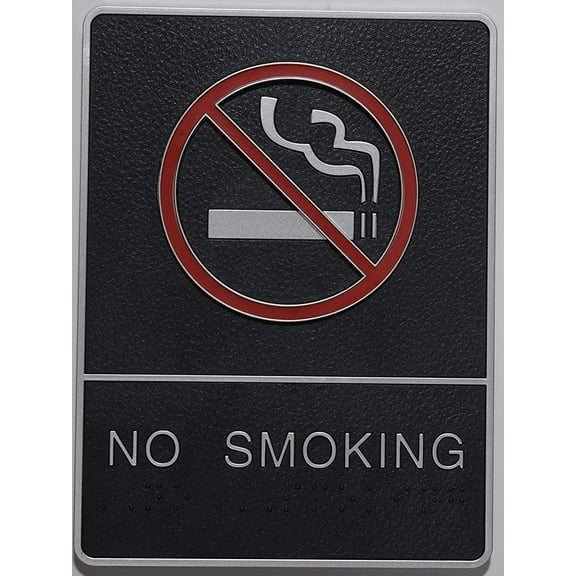 NO Smoking Sign with Braille and Double Sided Tap (Black,6x9 Comes with Double Sided Tape)- The Leather Sheffield line