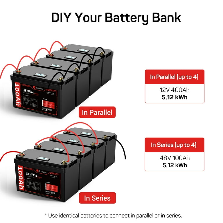100Ah LiFePO4 Lithium Deep Cycle Battery with LED Screen - Connect In  Series [10-year Warranty]