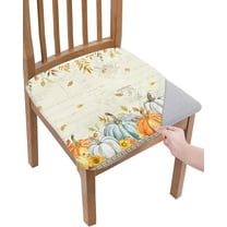 Teal Orange Grey Pumpkins Fall Seat Covers for Dining Room Chairs Covers, Southwestern Thanksgiving Office Chair Seat Cover, Maple Leaf Chair Slipcovers Cushion Protector for Kitchen Banquet Set of 6