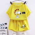 thumbnail image 3 of Camiseta de Snoopy para niño y niña, conjunto de 2 piezas, pantalones cortos, Tops de dibujos animados, chándales deportivos, trajes, regalo de cumpleaños, 3 of 5