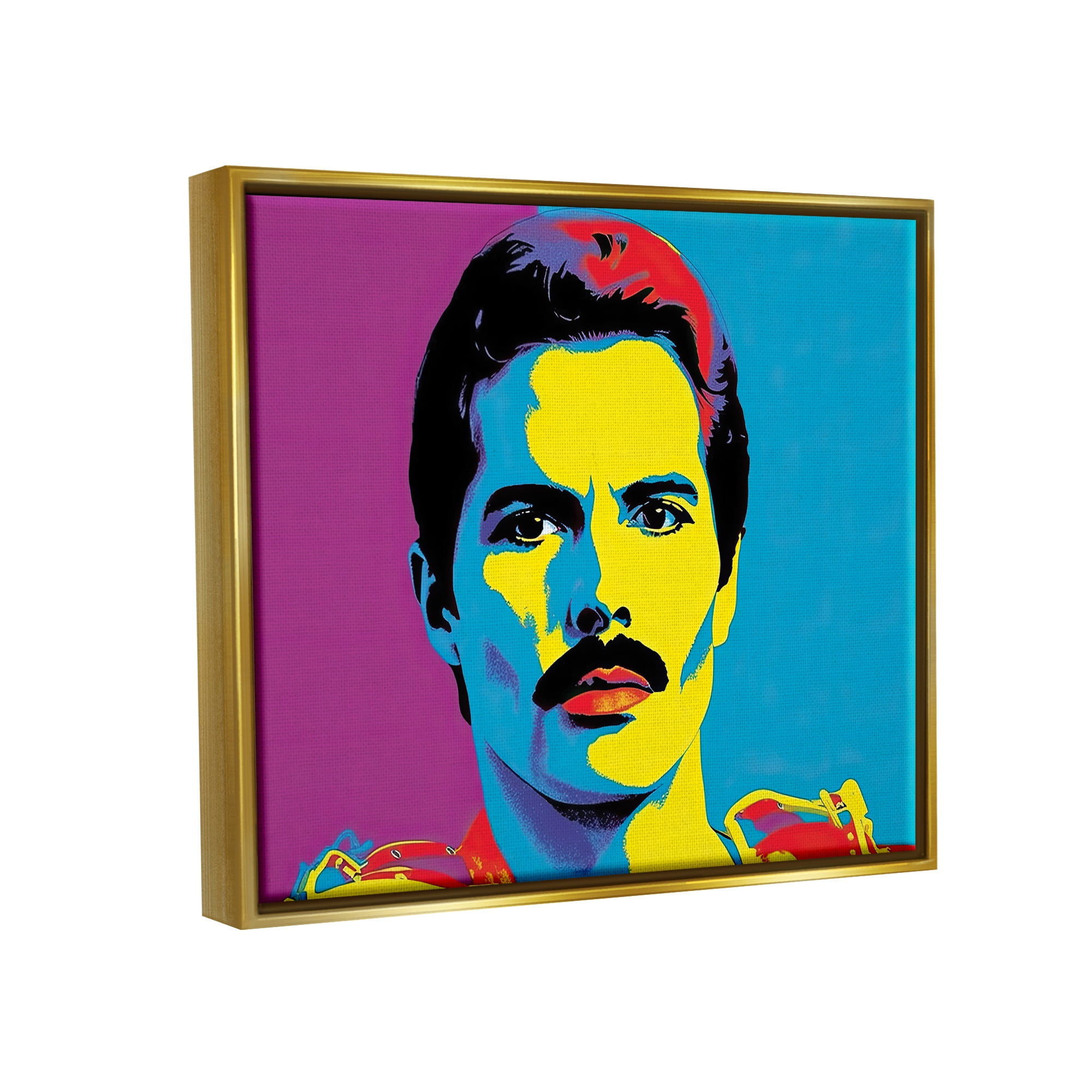 Stupell Industries Freddie Mercury Pop Style Abstract Painting Gold Floater Framed Art Print Wall Art, 21 x 17