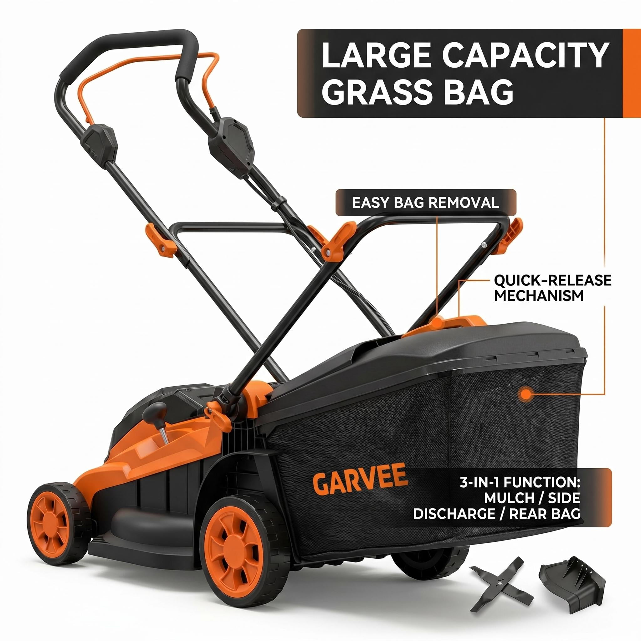40V Cordless Lawn Mower, 17-Inch Electric Push Mower with Brushless Motor, 2×4.0Ah Battery & Charger, 6-Position Height Adjustment, 40L Grass Bag, 3-in-1 Mulching/Bagging/Side Discharge, orange