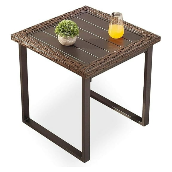Wicker Patio Coffee Table Side Patio Bistro Table Metal Rattan Furniture with All Weather Steel Frame