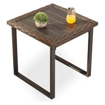Wicker Patio Coffee Table Side Patio Bistro Table Metal Rattan Furniture with All Weather Steel Frame