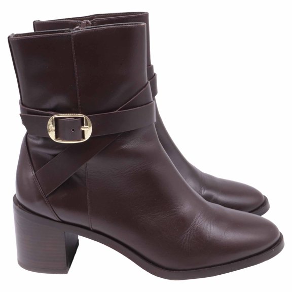 Pre-Owned Stuart Weitzman Esme Buckled Ankle Boots in Brown Leather