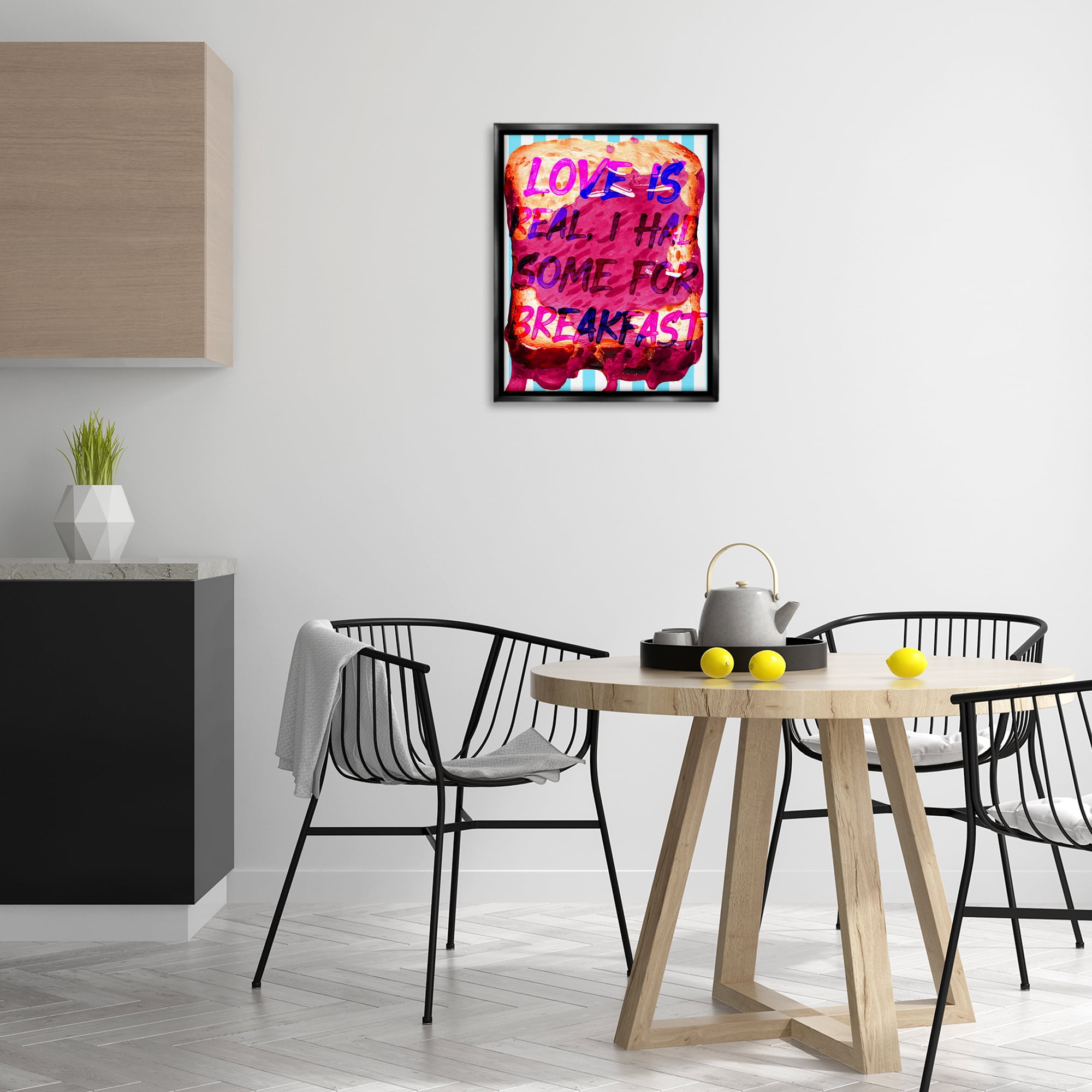 Stupell Industries Love Is Real Breakfast Food & Beverage Painting Black Floater Framed Art Print Wall Art, 17 x 21