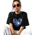 thumbnail image 2 of Women's Graphic T-Shirt Black L Women's Tops Patchwork Blue Love Heart Crew Neck Short Sleeve Shirts for Women, 2 of 3