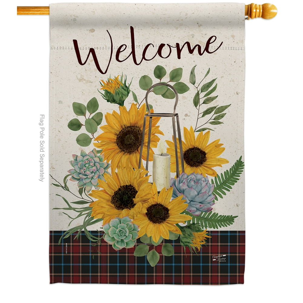 Floral Welcome Sunflower House Flag Spring 28 X40 Double-Sided