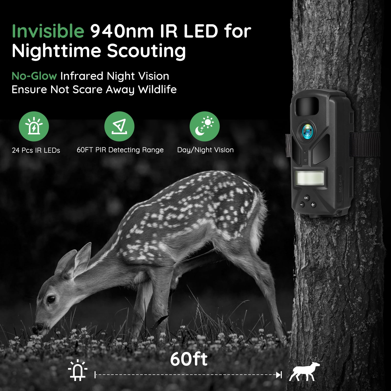 20MP Mini Trail Camera,1080P Hunting Trail Camera with No Glow 940nm Night Vision Motion Activated IP66 Waterproof,80ft Illumination Range Hunting Game Cam for Wildlife Monitoring