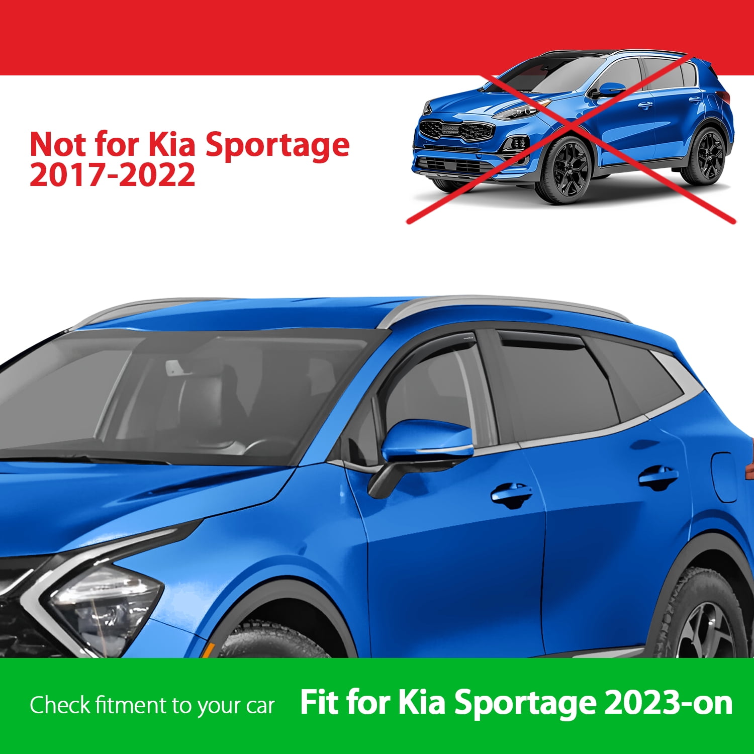 Goodyear Shatterproof In-Channel Window Deflectors for Kia Sportage 2023-2025, Rain Guards, Window Visors for Cars, Vent Deflector, Car Accessories, 4 pcs - GY008440