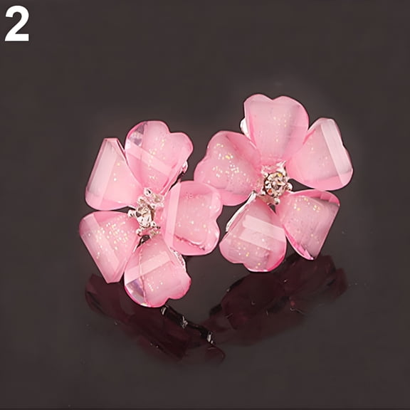 DESIGNICE Elegant Women Silver Plated Flower Rhinestone Ear Stud Earrings Jewelry Pink