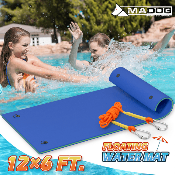 MADOG Water Floating Mat Foam Pad, 12x6FT Bouncy Tear-Resistant XPE Foam, Giant Lake Mat Lily Pad for Recreation Pool River Ocean Outdoor Water Activities, Blue