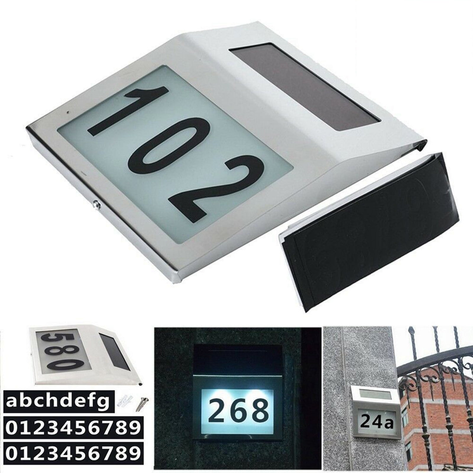 Specollect Clearance 3Pcs Solar Powered Address Sign House Numbers Waterproof, LED Illuminated Address Plaque with Stakes, Outdoor Address Number Yard, Street, House