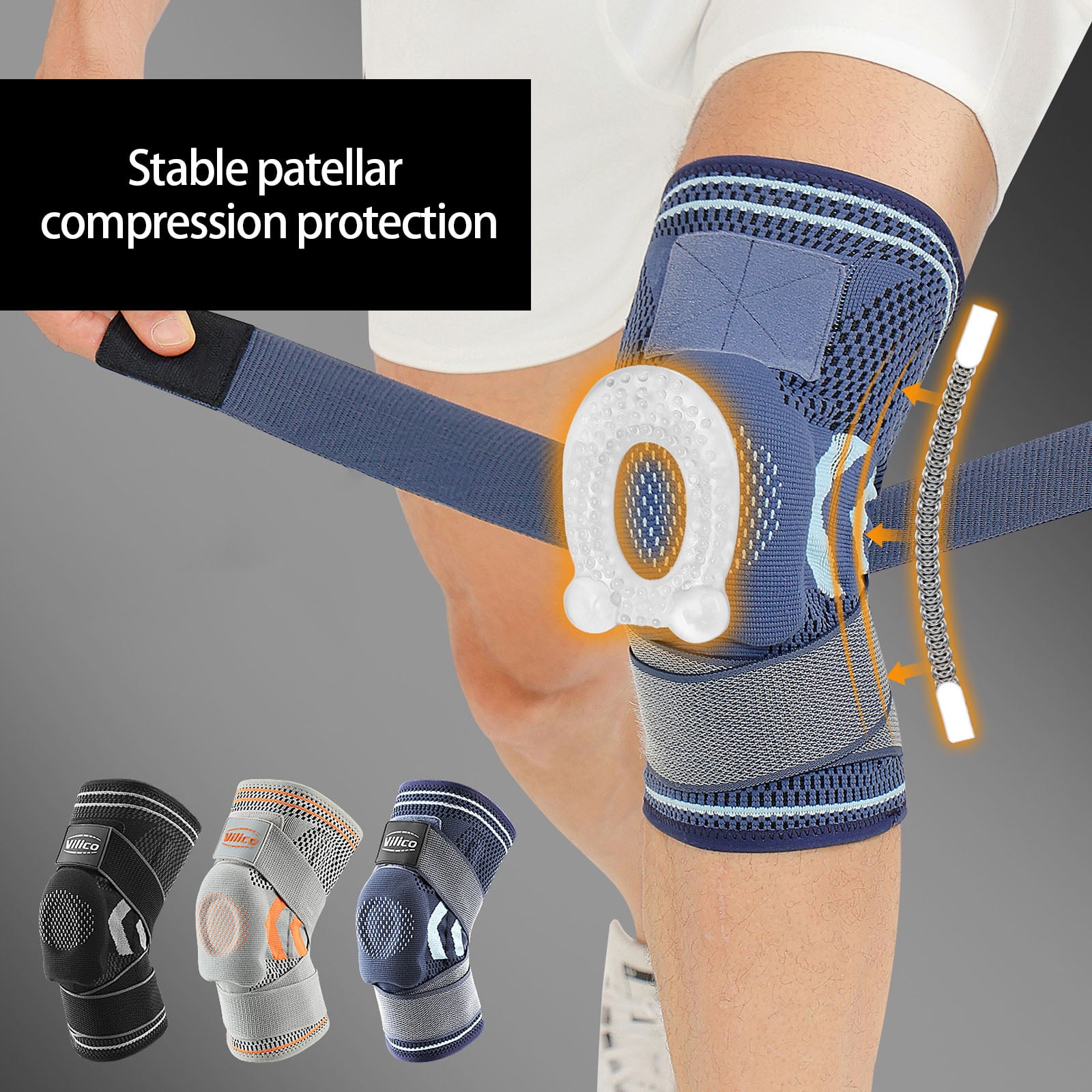 Adjustable Knee Brace with Side Stabilizers Breathable Patella Support for Men Women Basketball Running Cycling Fitness