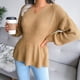 thumbnail image 2 of Lantern Sleeve Tight Waist Sweater, Skin Friendly Women Autumn Winter Knitted Sweater For Home, 2 of 7