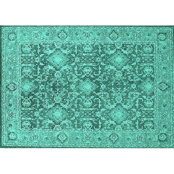 Ahgly Company Indoor Rectangle Oriental Turquoise Blue Industrial Area Rugs, 7' x 10'