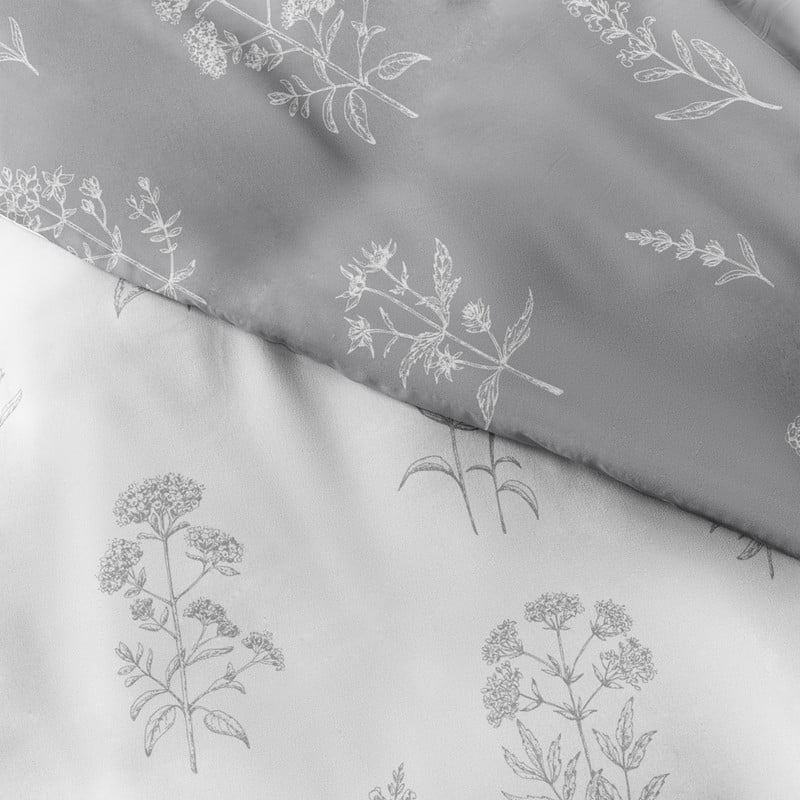 Noble Linens Light Gray Botany Floral Reversible 2-Piece Duvet Cover Set, Twin/Twin XL