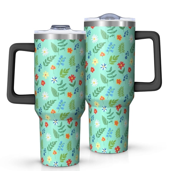 40oz Pioneer Flower Floral Print Pattern Insulated Tumbler with Handle, BPA-Free Leak Proof Lid and Straws, Double Wall Vacuum, Hot 12h/Cold 34h