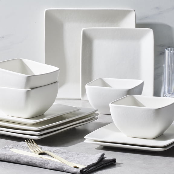 Better Homes & Gardens Anderson Cream En Grès Carré 12 Pièces Ensemble De Vaisselle