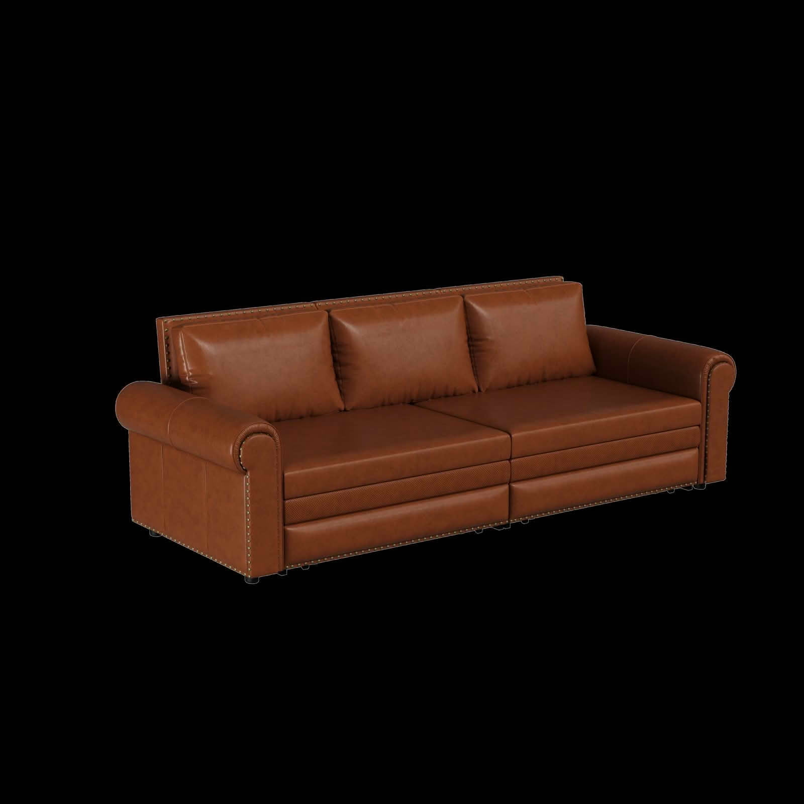 MAYEERTY 93.7" Chesterfield 3‑in‑1 Pull‑Out Sofa Bed, Faux Leather Sleeper Sofa with Nailhead Trim & Rolled Arms, King Size, 3 Pillows Included
