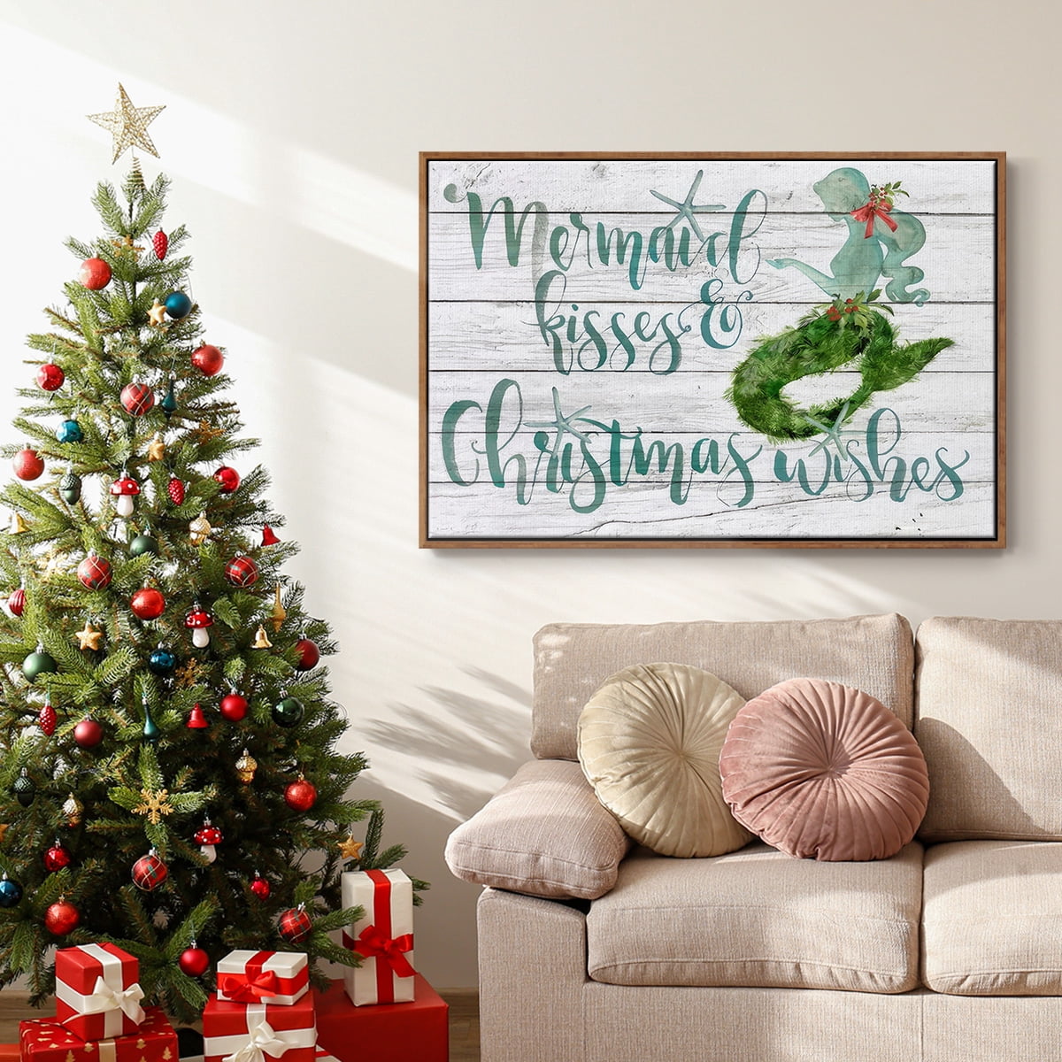 Tis the Seasun Collection A - Framed Gallery Wrapped Holiday Canvas - 25 x 37 - Rosewood Frame