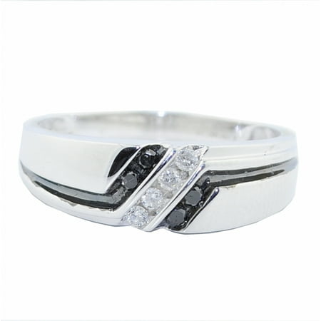 Mens Black Diamond Wedding Band 10K White Gold 0.19cttw