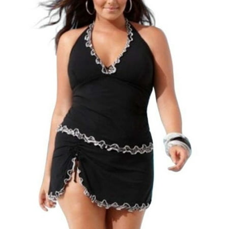 Euro Swimsuit Plus Size Womens Monokini Push Up Swimsuit Ruffle Swimwear Bikini Beachwear Bra Swimming Costume Bathing One Piece ()