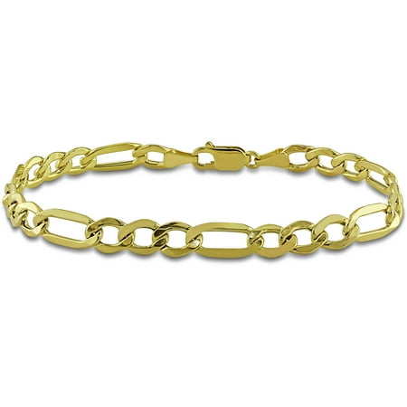 Mens Gold Figaro Bracelet - Miabella Men's 10kt Yellow Gold Figaro Bracelet, 9