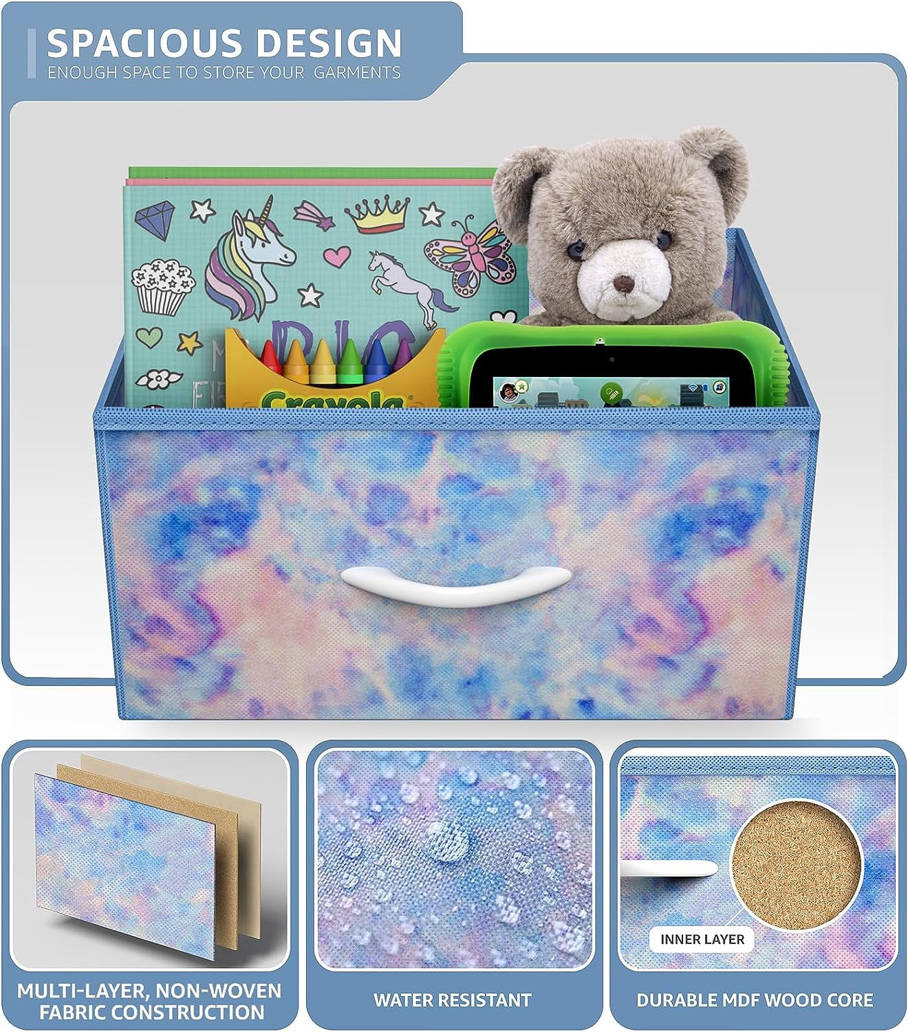 Sorbus Kids 8-Drawer Dresser Storage Tower, Steel Frame, Wood Top, Tie-Dye Blue