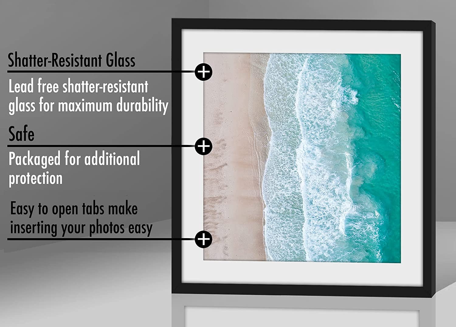 Americanflat 11x11 Picture Frame in Black - Displays 9x9 With Mat and 11x11 Without Mat - Horizontal and Vertical Formats for Wall and Tabletop