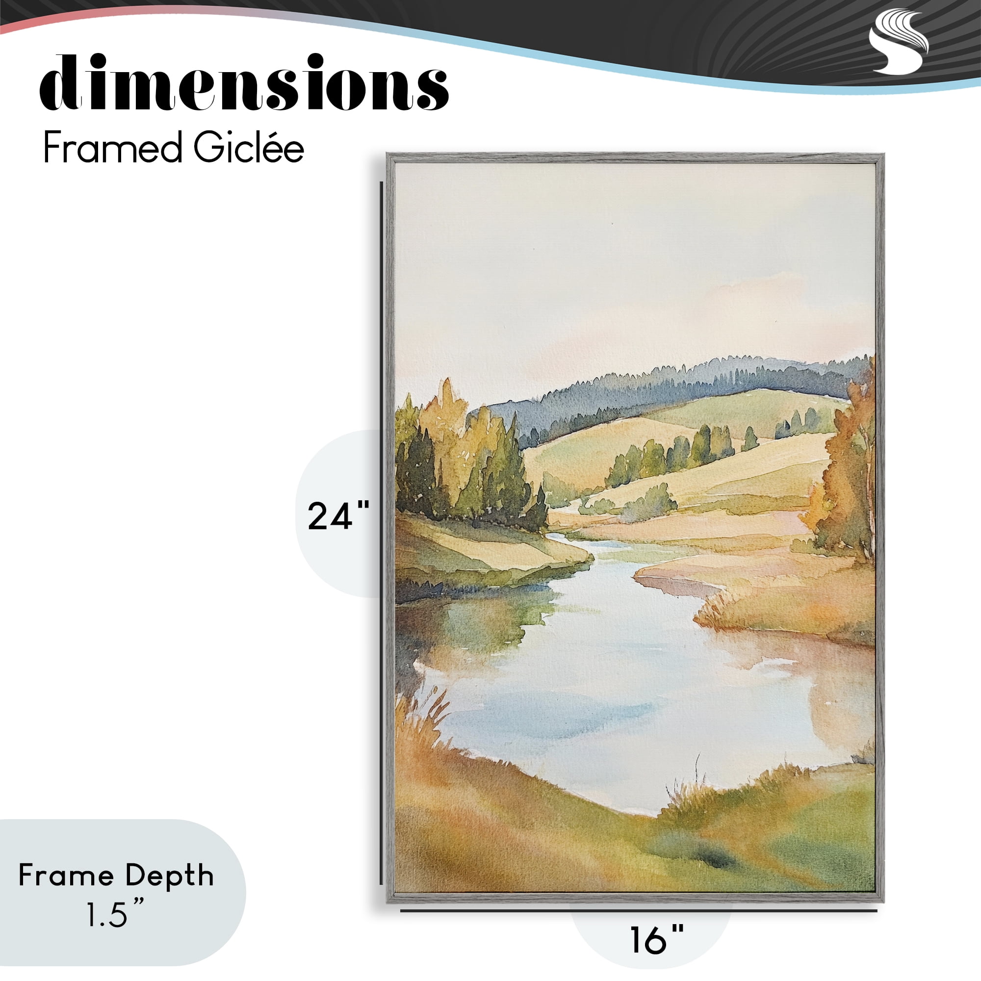 Stupell Industries Serene Watercolor Lake Escape Gray Framed Giclee Art, design by Petal Prints Design