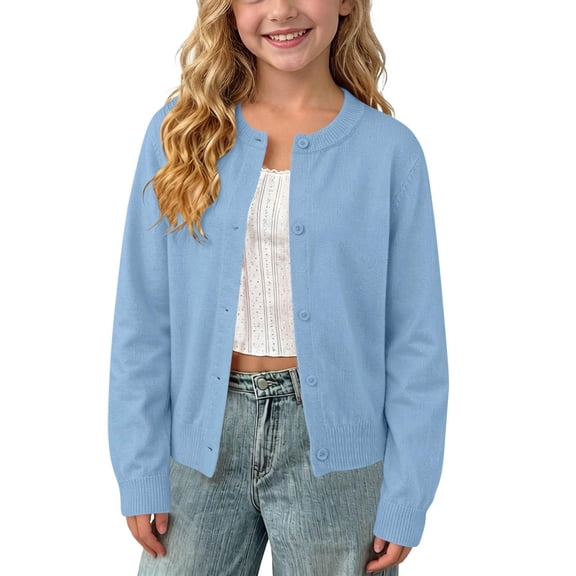 ZOYOEN Toddler Girls Cardigan Sweaters- Casual Long Sleeve Button Up Knit Cotton Kids Fall Winter Clothes Light Blue Size 5 T