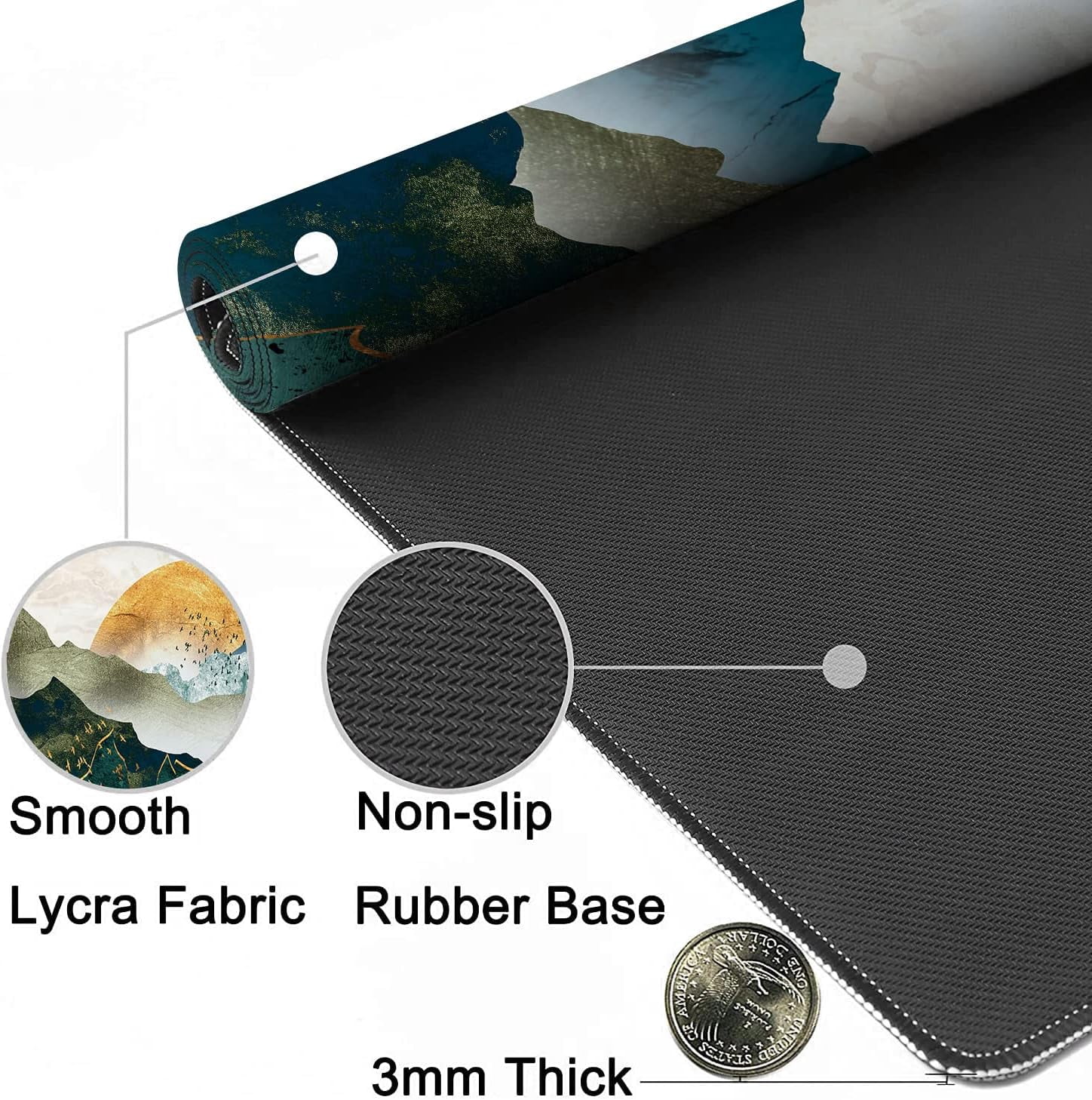 Desk Mat,The Green Golden Mountains by Sunset Extended Gaming Mouse Pad,Large Non-Slip Rubber Base Mousepad with Stitched Edges,Waterproof Mouse Mat Desk for Office Game Home 35.4x15.75 in