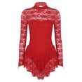 thumbnail image 4 of inhzoy Women's Floral Lace Lyrical Dance Dress Mock Neck Ballet Dance Leotard Dresses Red X-Small, 4 of 9
