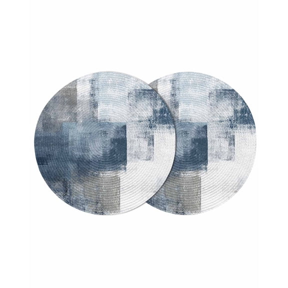 Blue Round 13 Inch Placemats Set of 2, Retro Oil Painted Modern Abstract Art HeatResistant Non Slip Place Mats for Dining Table, Wipeable Braided Kitchen Table Mats for Housewarming