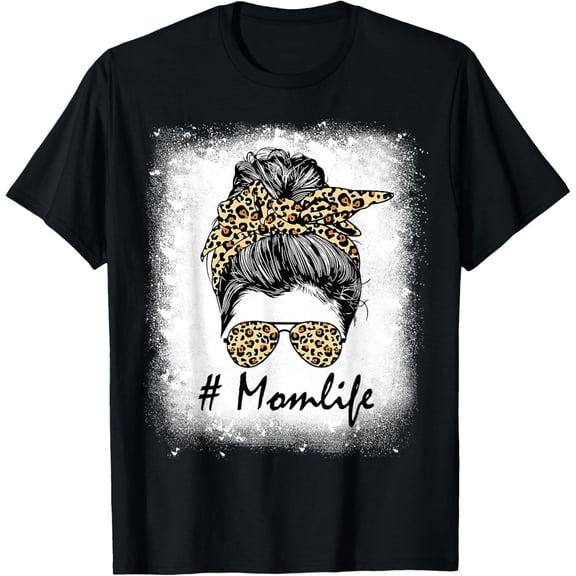 Mom Life Bleached Shirt Mom Life Leopard Messy Bun T-ShirtMen and women, White Black T-shirt, size: Extra large S-1482XL