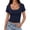 Navy, variant on Solid Ribbed Crop Top, Women's Big Square Neck Fitted Short Sleeve Basic Shirt