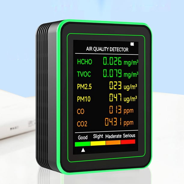 Detector De Aire, CO2 TVOC HCHO PM2.5 PM10 Detector, Probador De Aire Portátil Con Pantalla Digital LCD Color, Batería Recargable Incorporada, Adecuada Para