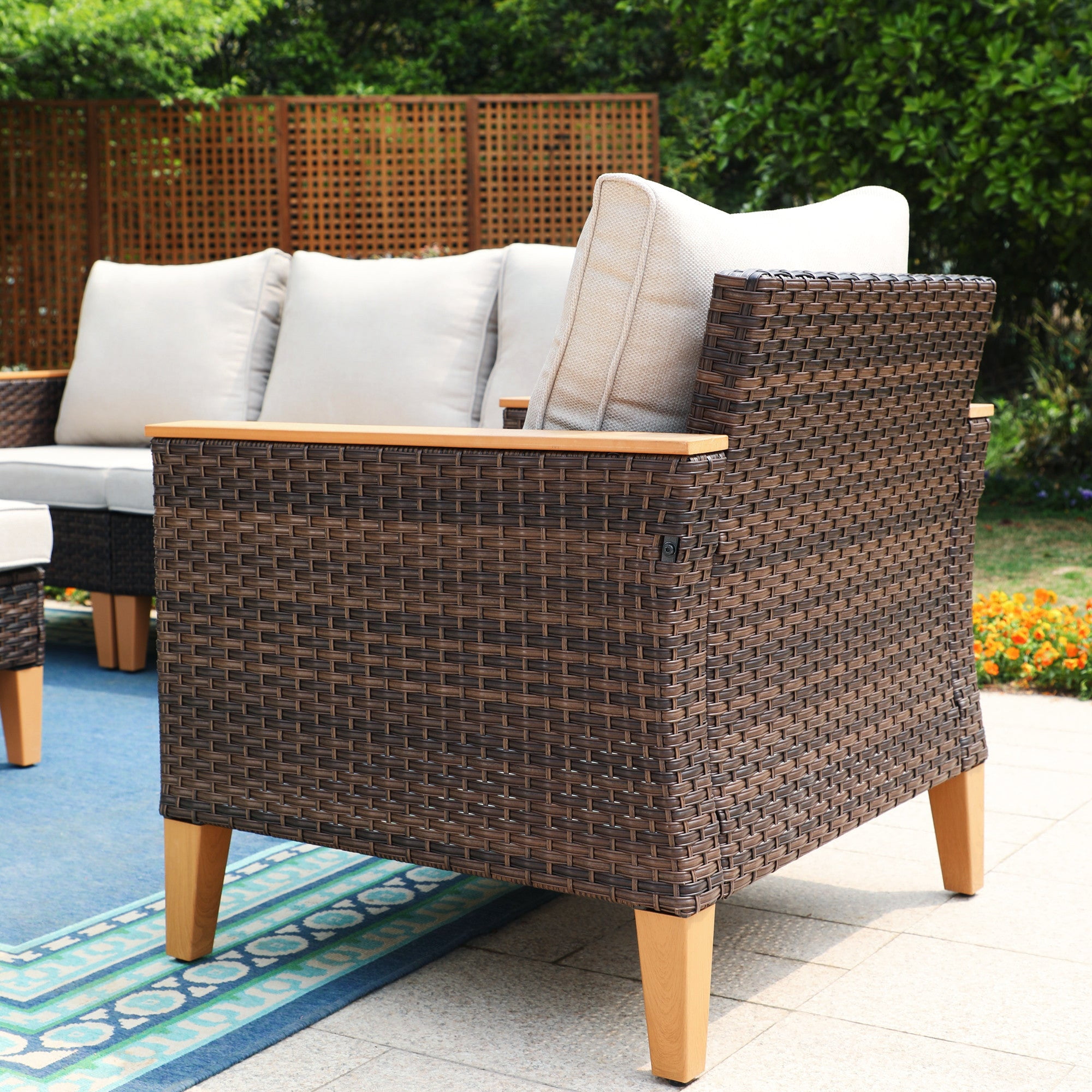 Sophia & William Wicker Patio Conversation Sofa Chairs Set of 2, Beige