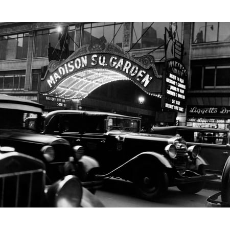 1920s-1930s Cars Taxis Madison Square Garden Marquee At Night Manhattan New York City Usa Print By Vintage (Best Gardens In New York)