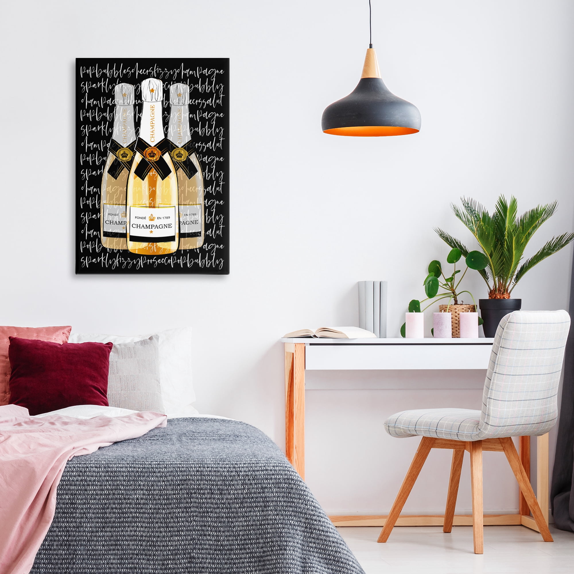 Stupell Industries Triple Champagne Bottle Love Canvas Wall Art, design by Martina Pavlova