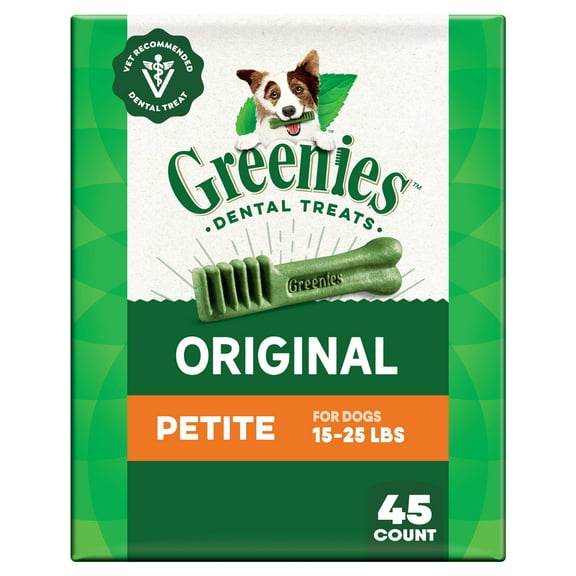 Greenies Original Flavor Adult Natural Dental Dog Treats Petite Size, 27 oz Pack (45 Count)
