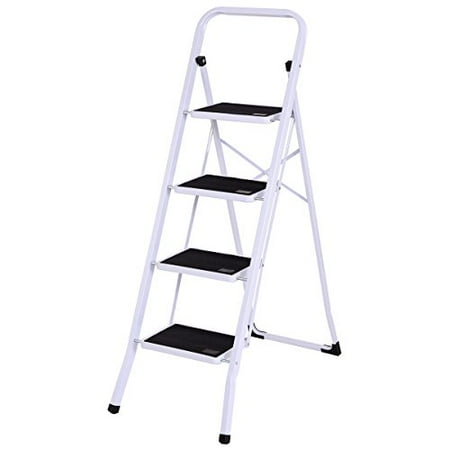 Steel Fixed Ladder - GHP 330-Lbs Capacity White & Black Steel 4-Step Folding Ladder with Curved Legs
