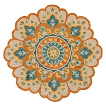 4 ft. Orange & Blue Wool Floral Hand Tufted Round Area Rug