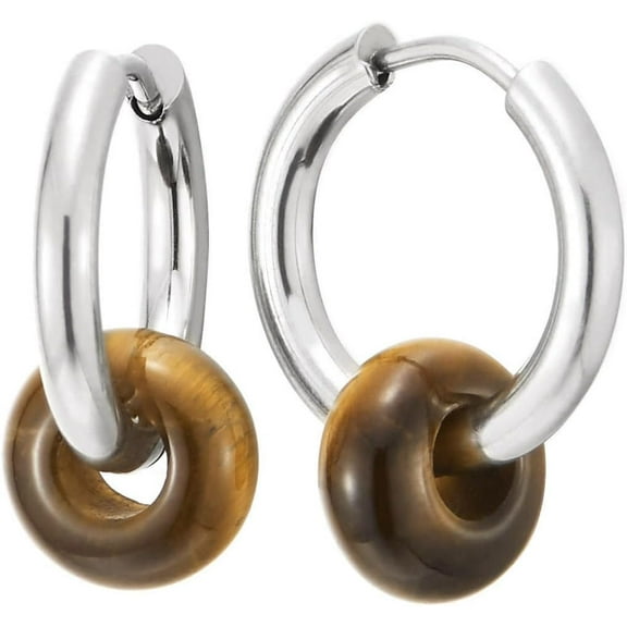 Stainless Steel Circle Beads Huggie Hinged Hoop Earrings for Men Women, 2pc