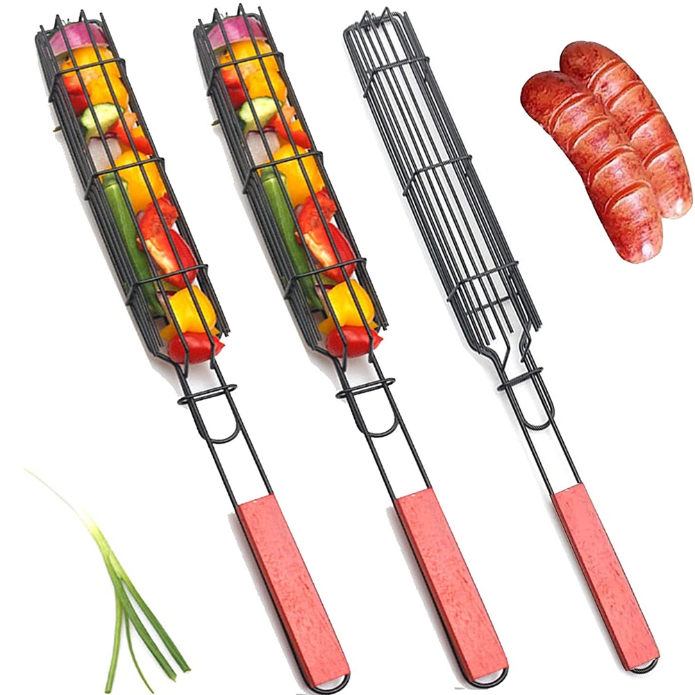 3 Packs 19.29” Extra Long Stainless Steel Kabob Grilling Baskets with