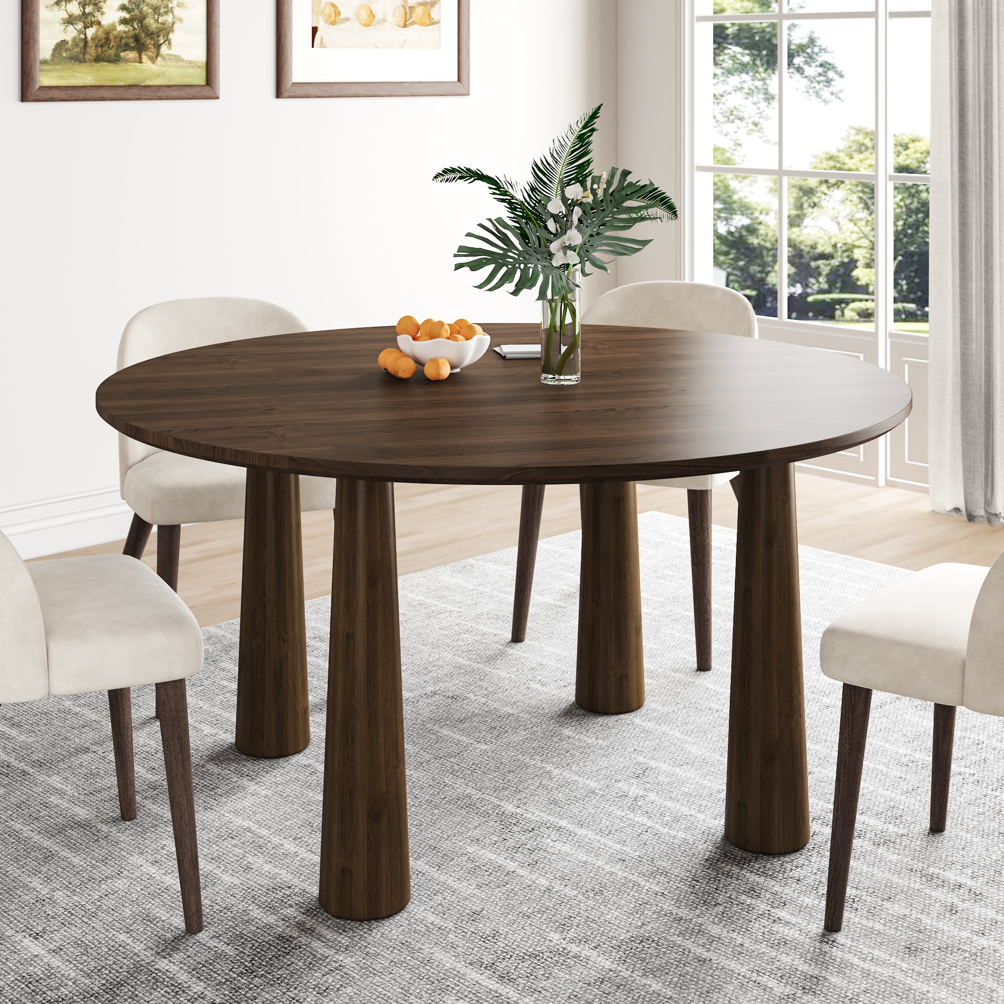 MAYEERTY 52x52x30 Modern Round Dining Table, Mid-Century Wood Kitchen Table, Walnut ​