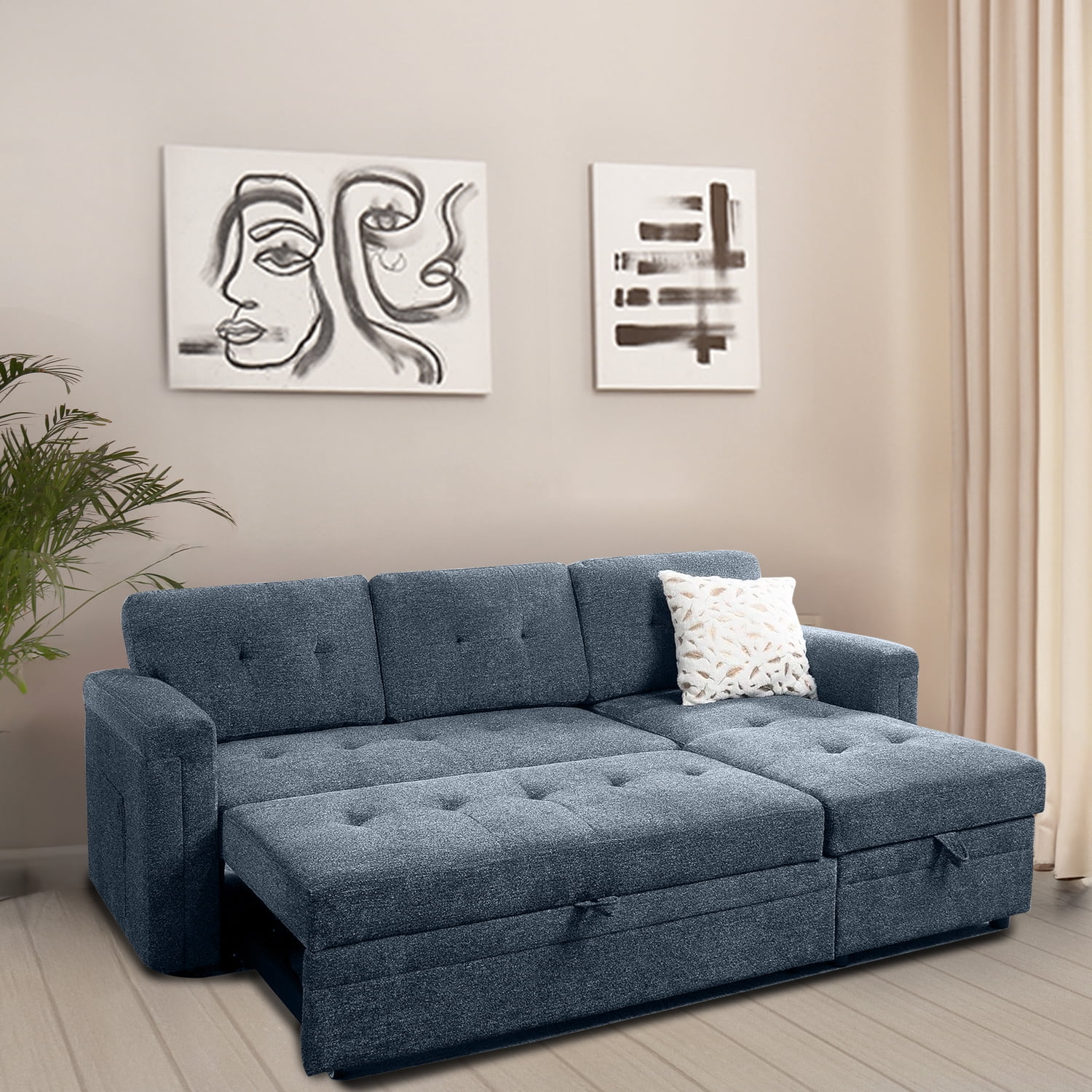 Lily Reversible Sleeper Sectional with Storage and USB Ports-Color:Espresso,Fabric:Microfiber