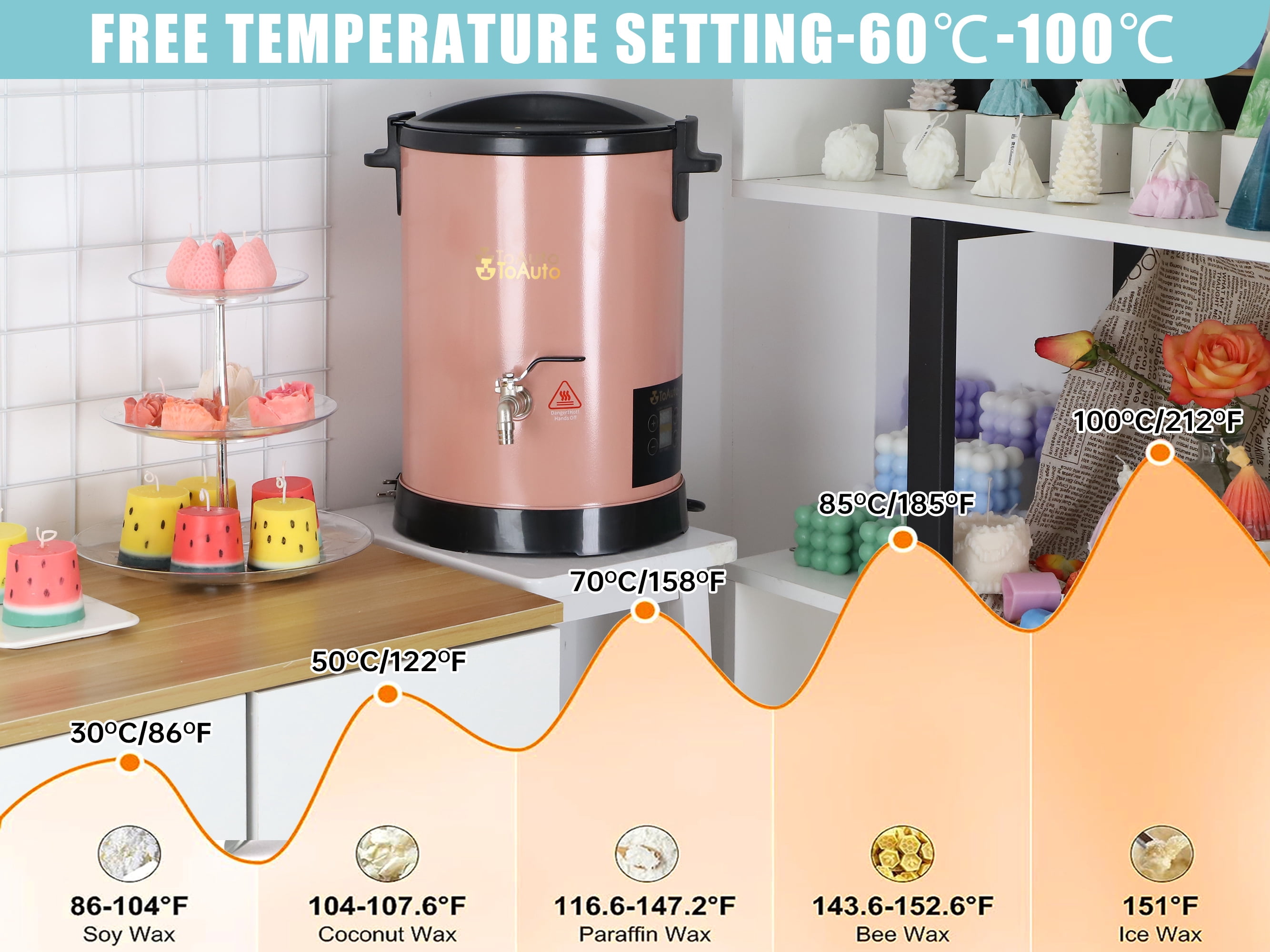 6L Digital Wax Melter for Candle Making Large Commercial Electric Melting Pot with Heating Core Spout Temperature Control Pink